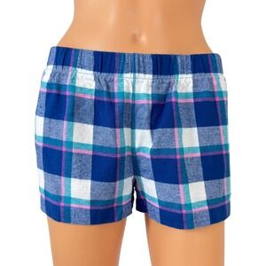 Jenni by Jennifer Moore Blue Pink Plaid Pajama Shorts Women Small 100% Cotton